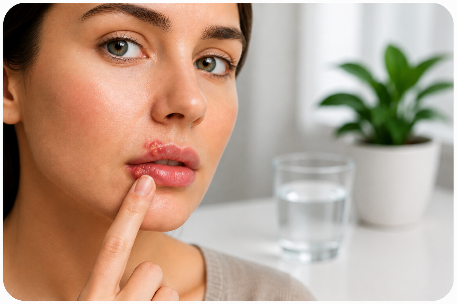 Person noticing a cold sore near their lip